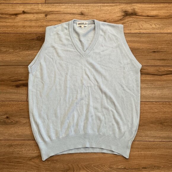 Men's VTG Hampshire LTD Knit Sweater Vest SZ LARGE Light Blue USA Made Acrylic - Picture 1 of 6
